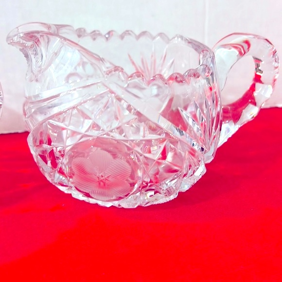 Antique Brilliant EAPH CRYSTAL FLORAL ETCHED CUT GLASS Sugar Bowl & Creamer Set. - Picture 3 of 8